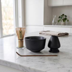 Black Matcha Set on kitchen countertop